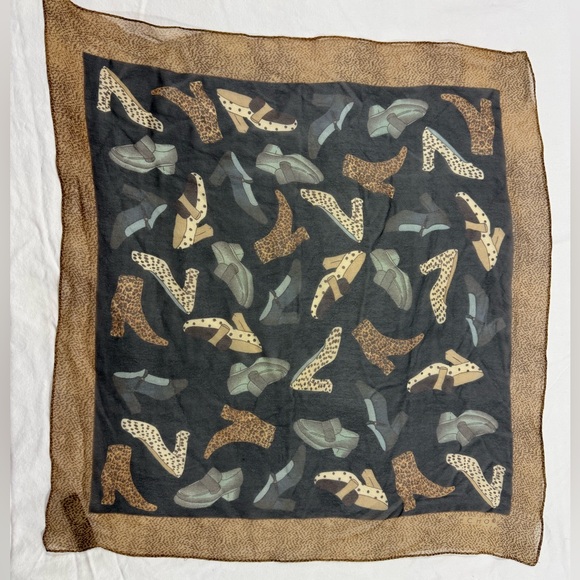 Echo Accessories - Echo Silk Scarf Shoe Print Leopard Heels Loafers Brown Black Square